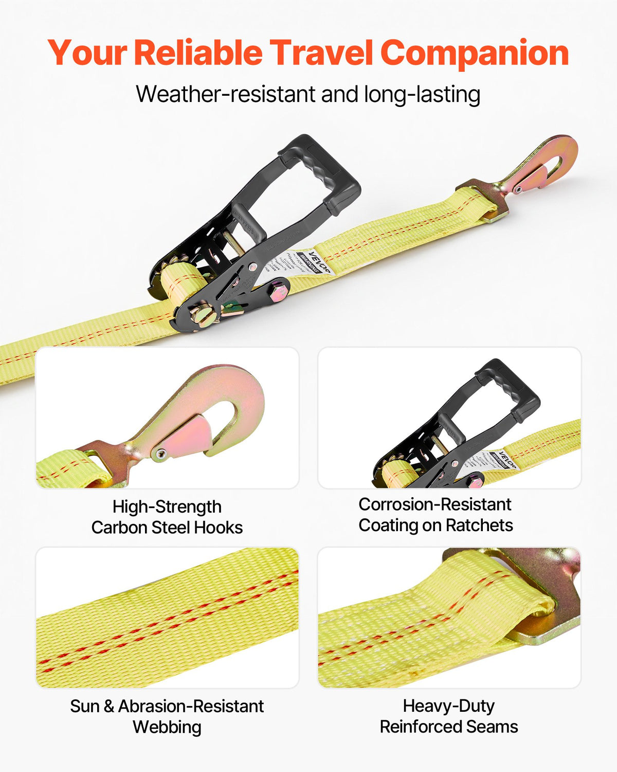 VEVOR Wheel Chock Tie-Down Kit, Axle Type Trailer Tie Down Strap, Car Tie Down Kit with Break Strength 10009 lbs, Working Load 3333 lbs, Trailer Ratchet Strap for ATV, UTV, & Heavy-Duty Pickup Trucks - CLJGTJ2CZXDHSWC35001V0 - view 7