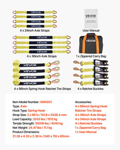 VEVOR Wheel Chock Tie-Down Kit, Axle Type Trailer Tie Down Strap, Car Tie Down Kit with Break Strength 10009 lbs, Working Load 3333 lbs, Trailer Ratchet Strap for ATV, UTV, & Heavy-Duty Pickup Trucks - CLJGTJ2CZXDHSWC35001V0 - view 8
