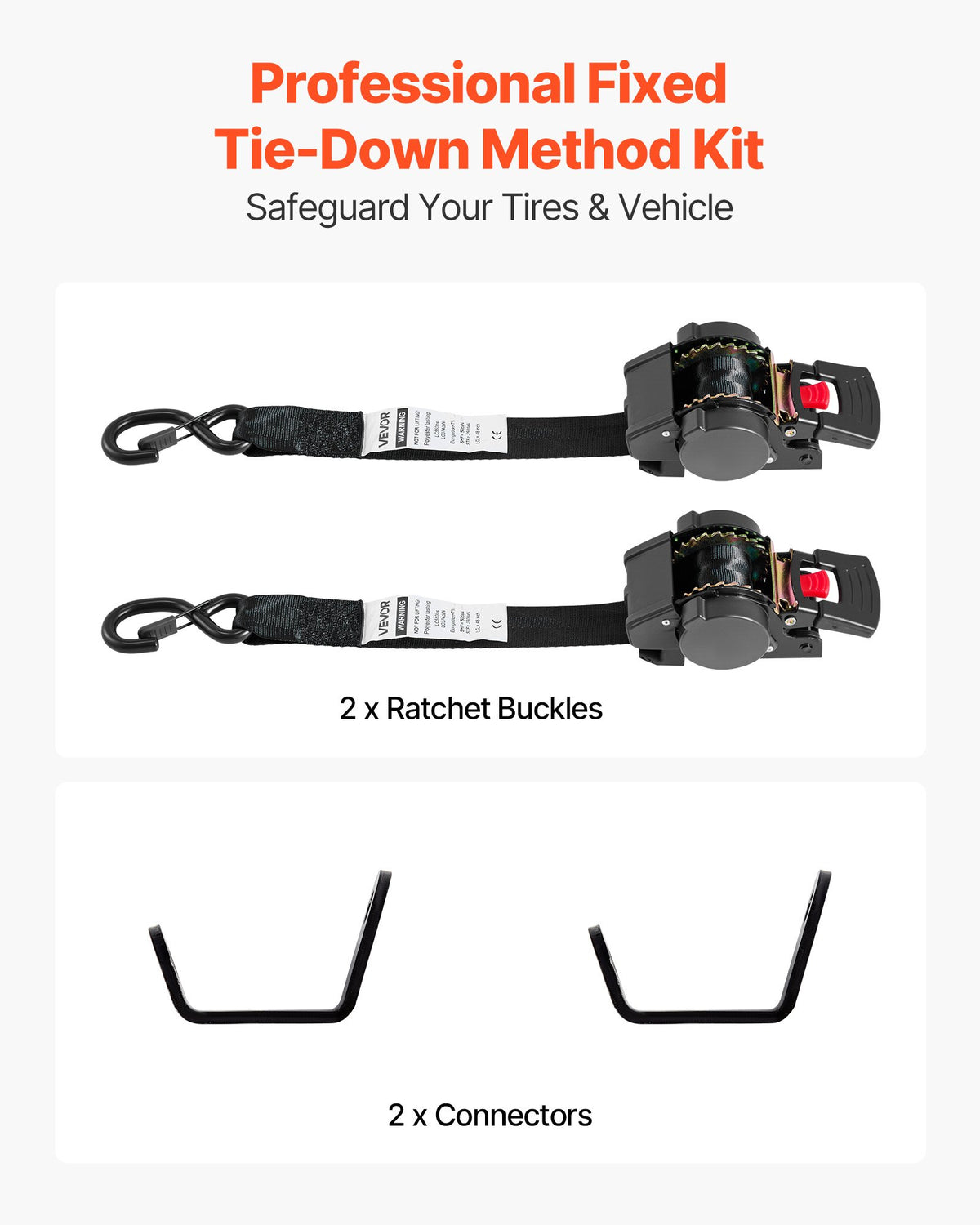 VEVOR Wheel Chock Tie-Down Kit, Fixed Trailer Tie Down Strap, Car Tie Down Kit with S-Hook, Break Strength 1649 lbs & Working Load 550 lbs Motorcycle Tie-Down System for Trailers, Boats, Snowmobiles - CLJGTJ2GDSSXOFYCV001V0 - view 3