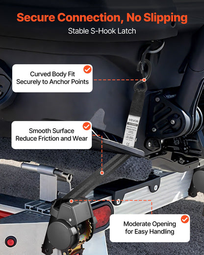 VEVOR Wheel Chock Tie-Down Kit, Fixed Trailer Tie Down Strap, Car Tie Down Kit with S-Hook, Break Strength 1649 lbs & Working Load 550 lbs Motorcycle Tie-Down System for Trailers, Boats, Snowmobiles - CLJGTJ2GDSSXOFYCV001V0 - view 6