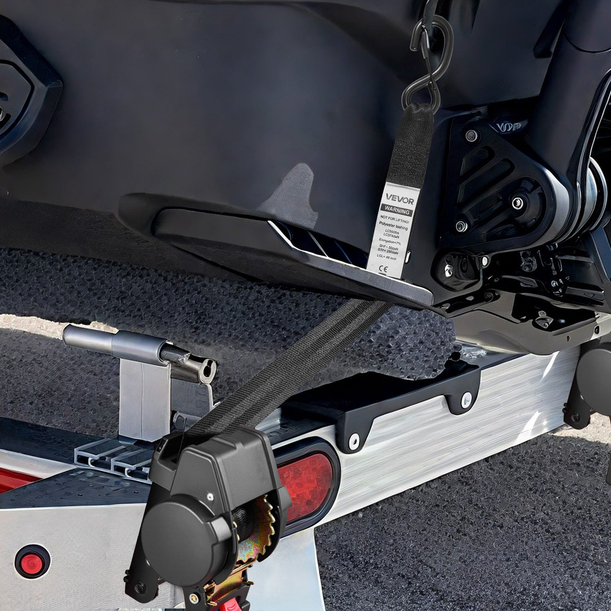 VEVOR Wheel Chock Tie-Down Kit, Fixed Trailer Tie Down Strap, Car Tie Down Kit with S-Hook, Break Strength 1649 lbs & Working Load 550 lbs Motorcycle Tie-Down System for Trailers, Boats, Snowmobiles - CLJGTJ2GDSSXOFYCV001V0 - view 9