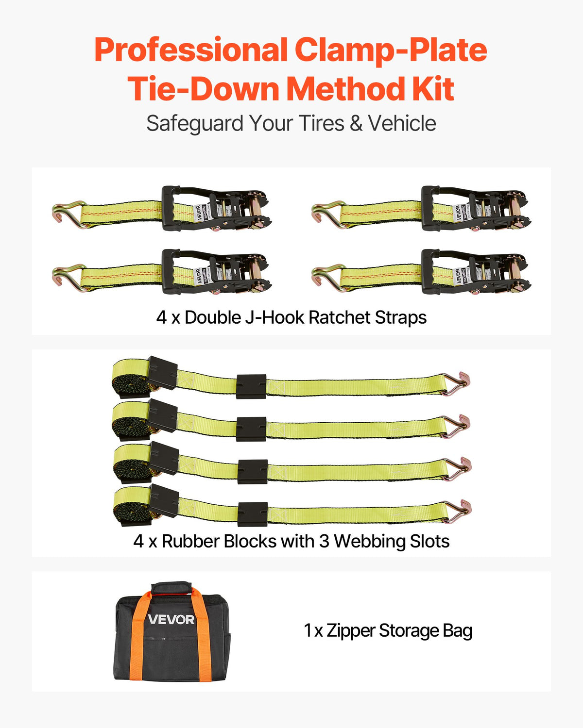 VEVOR Wheel Chock Tie-Down Kit, Deck-Style Trailer Tie Down Strap, Car Tie Down Kit with J-Hook, Break Strength 10009 lbs & Working Load 3333 lbs Motorcycle Tie-Down System for SUVs, Trailers, Trucks - CLJGTJ2JBXJX0SH2A001V0 - view 3