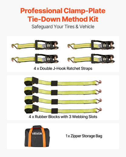 VEVOR Wheel Chock Tie-Down Kit, Deck-Style Trailer Tie Down Strap, Car Tie Down Kit with J-Hook, Break Strength 10009 lbs & Working Load 3333 lbs Motorcycle Tie-Down System for SUVs, Trailers, Trucks - CLJGTJ2JBXJX0SH2A001V0 - view 3