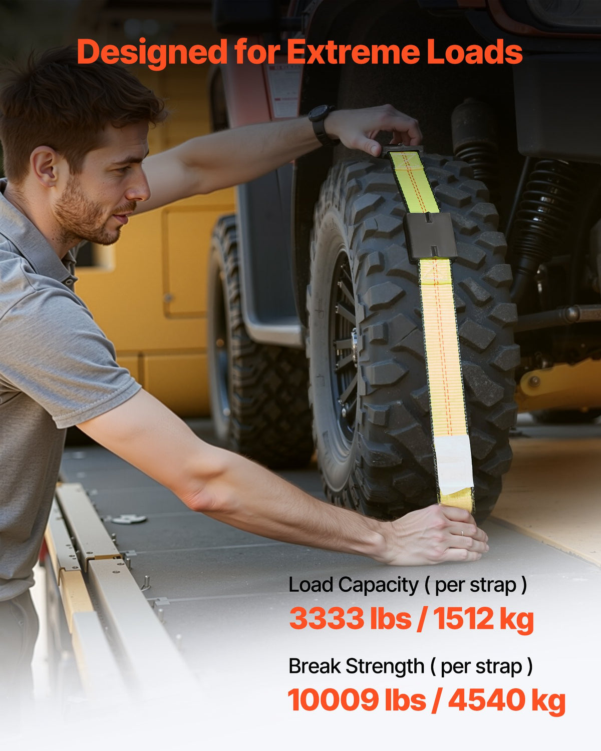 VEVOR Wheel Chock Tie-Down Kit, Deck-Style Trailer Tie Down Strap, Car Tie Down Kit with J-Hook, Break Strength 10009 lbs & Working Load 3333 lbs Motorcycle Tie-Down System for SUVs, Trailers, Trucks - CLJGTJ2JBXJX0SH2A001V0 - view 4
