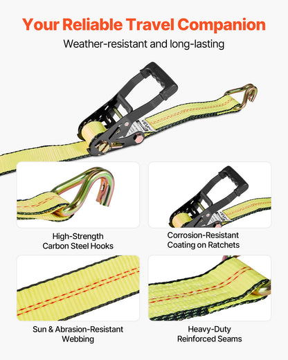 VEVOR Wheel Chock Tie-Down Kit, Deck-Style Trailer Tie Down Strap, Car Tie Down Kit with J-Hook, Break Strength 10009 lbs & Working Load 3333 lbs Motorcycle Tie-Down System for SUVs, Trailers, Trucks - CLJGTJ2JBXJX0SH2A001V0 - view 7