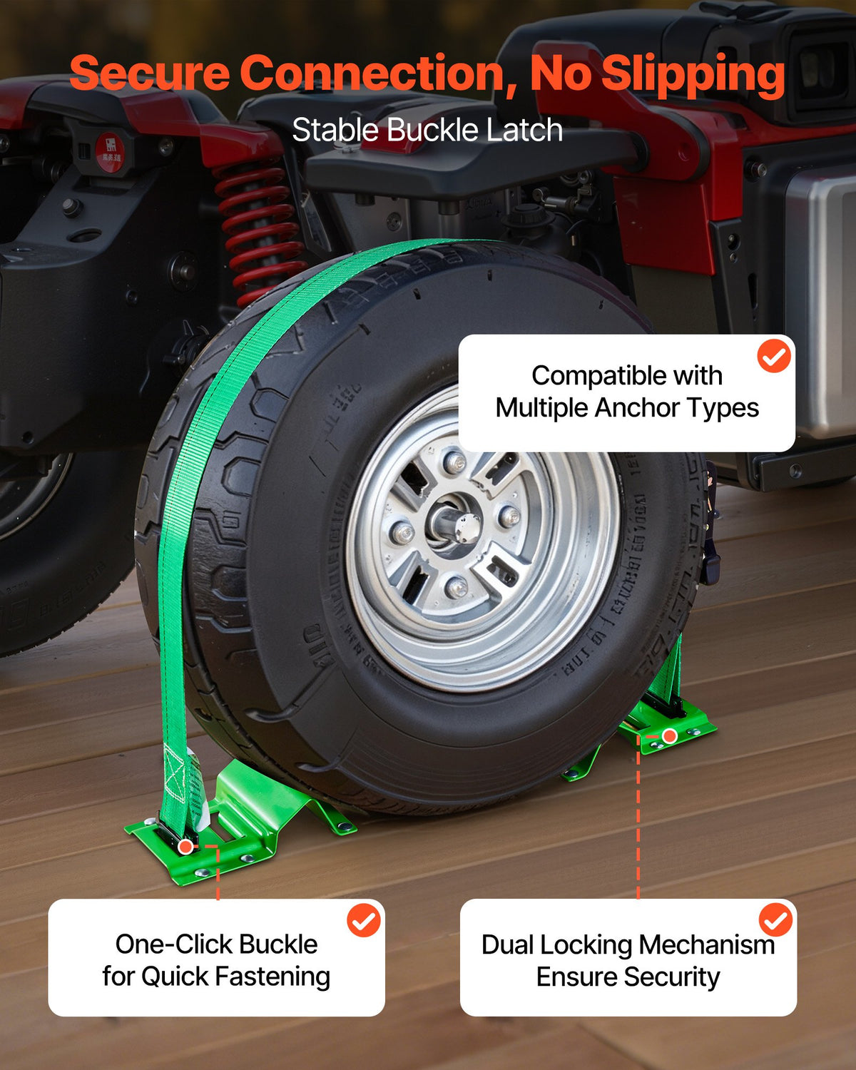 VEVOR Wheel Chock Tie-Down Kit, Chock-Style Trailer Tie Down Strap, Car Tie Down Kit with Buckle, Break Strength 4380 lbs & Working Load 1460 lbs Motorcycle Tie-Down System for ATVs, UTVs & Trailers - CLJGTJ2LDXKKG5GOH001V0 - view 6