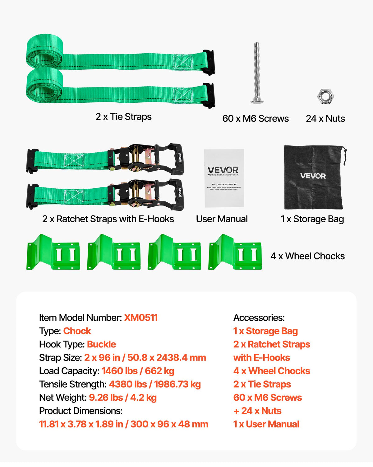 VEVOR Wheel Chock Tie-Down Kit, Chock-Style Trailer Tie Down Strap, Car Tie Down Kit with Buckle, Break Strength 4380 lbs & Working Load 1460 lbs Motorcycle Tie-Down System for ATVs, UTVs & Trailers - CLJGTJ2LDXKKG5GOH001V0 - view 8