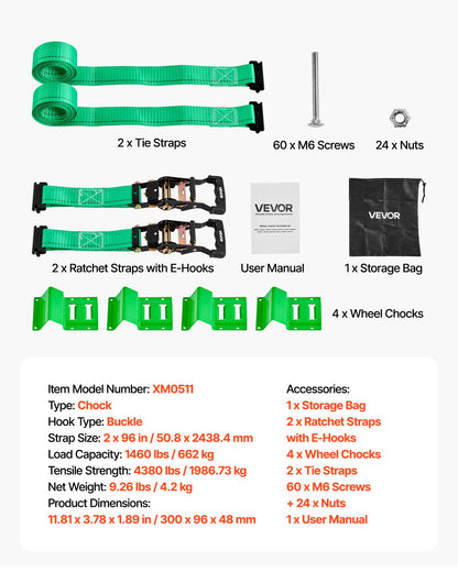 VEVOR Wheel Chock Tie-Down Kit, Chock-Style Trailer Tie Down Strap, Car Tie Down Kit with Buckle, Break Strength 4380 lbs & Working Load 1460 lbs Motorcycle Tie-Down System for ATVs, UTVs & Trailers - CLJGTJ2LDXKKG5GOH001V0 - view 8