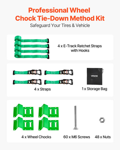 VEVOR Wheel Chock Tie-Down Kit, Chock-Style Trailer Tie Down Strap, Car Tie Down Kit with Buckle, Break Strength 4380 lbs & Working Load 1460 lbs Motorcycle Tie-Down System E-Hooks for ATVs, UTVs - CLJGTJ2LDXKKJLXJW001V0 - view 3