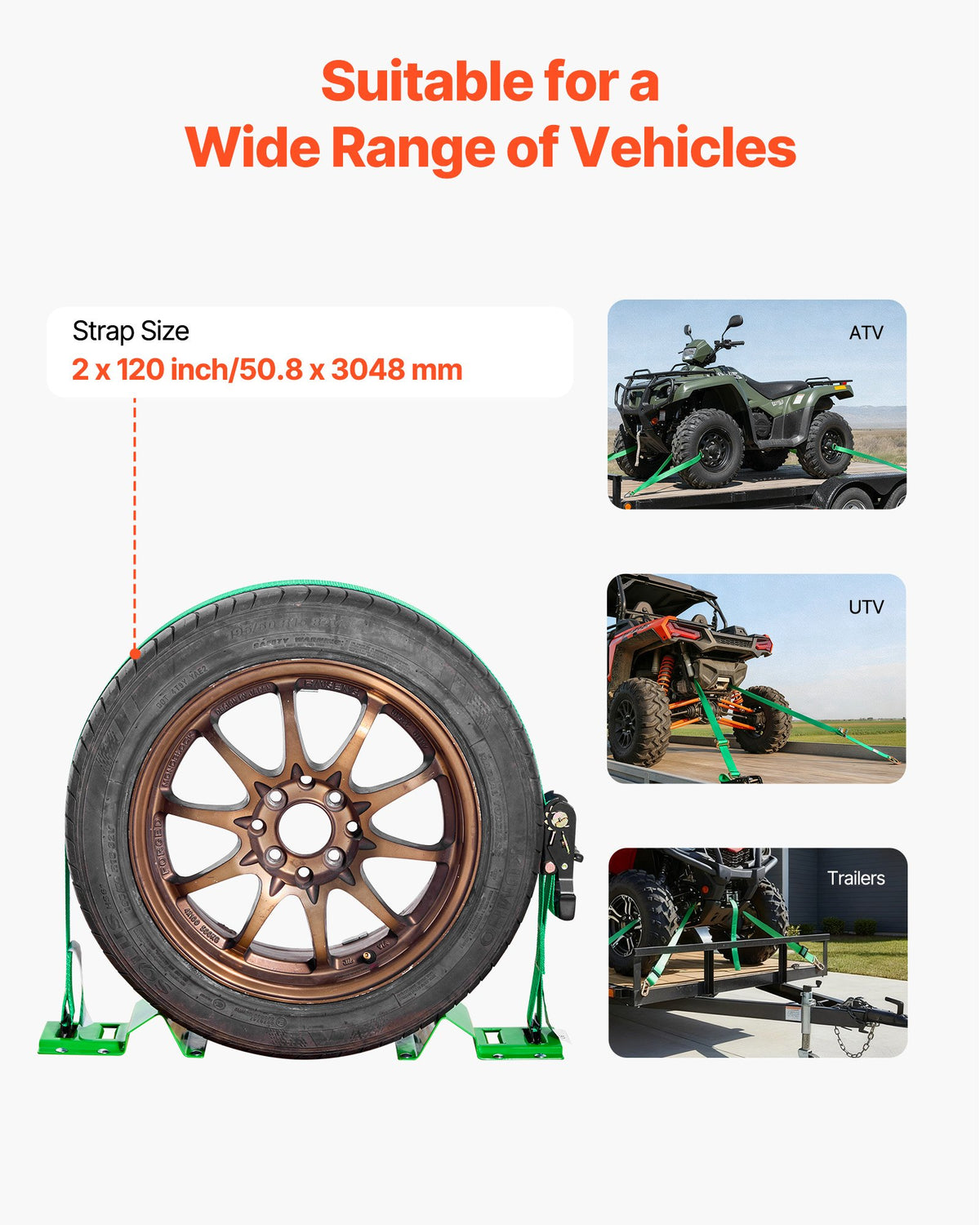 VEVOR Wheel Chock Tie-Down Kit, Chock-Style Trailer Tie Down Strap, Car Tie Down Kit with Buckle, Break Strength 4380 lbs & Working Load 1460 lbs Motorcycle Tie-Down System E-Hooks for ATVs, UTVs - CLJGTJ2LDXKKJLXJW001V0 - view 5
