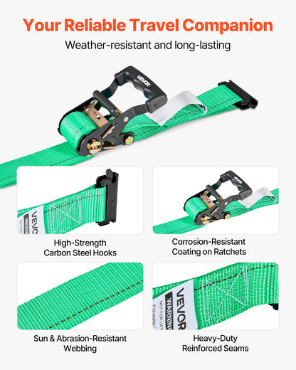 VEVOR Wheel Chock Tie-Down Kit, Chock-Style Trailer Tie Down Strap, Car Tie Down Kit with Buckle, Break Strength 4380 lbs & Working Load 1460 lbs Motorcycle Tie-Down System E-Hooks for ATVs, UTVs - CLJGTJ2LDXKKJLXJW001V0 - view 7