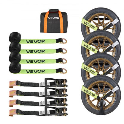 VEVOR Wheel Chock Tie-Down Kit, Tire-Style Trailer Tie Down Strap, Car Tie Down Kit with Flat Hook, Break Strength 10009 lbs & Working Load 3333 lbs Motorcycle Tie-Down System for ATVs, SUVs, Trailers - CLJGTJ2LTXBPIGNRS001V0 - view 2