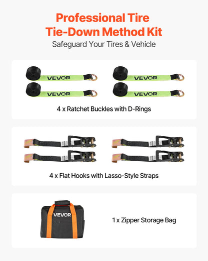 VEVOR Wheel Chock Tie-Down Kit, Tire-Style Trailer Tie Down Strap, Car Tie Down Kit with Flat Hook, Break Strength 10009 lbs & Working Load 3333 lbs Motorcycle Tie-Down System for ATVs, SUVs, Trailers - CLJGTJ2LTXBPIGNRS001V0 - view 3