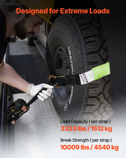 VEVOR Wheel Chock Tie-Down Kit, Tire-Style Trailer Tie Down Strap, Car Tie Down Kit with Flat Hook, Break Strength 10009 lbs & Working Load 3333 lbs Motorcycle Tie-Down System for ATVs, SUVs, Trailers - CLJGTJ2LTXBPIGNRS001V0 - view 4