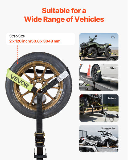 VEVOR Wheel Chock Tie-Down Kit, Tire-Style Trailer Tie Down Strap, Car Tie Down Kit with Flat Hook, Break Strength 10009 lbs & Working Load 3333 lbs Motorcycle Tie-Down System for ATVs, SUVs, Trailers - CLJGTJ2LTXBPIGNRS001V0 - view 5
