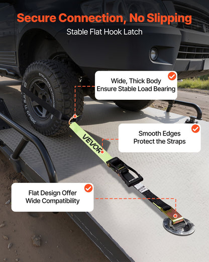 VEVOR Wheel Chock Tie-Down Kit, Tire-Style Trailer Tie Down Strap, Car Tie Down Kit with Flat Hook, Break Strength 10009 lbs & Working Load 3333 lbs Motorcycle Tie-Down System for ATVs, SUVs, Trailers - CLJGTJ2LTXBPIGNRS001V0 - view 6