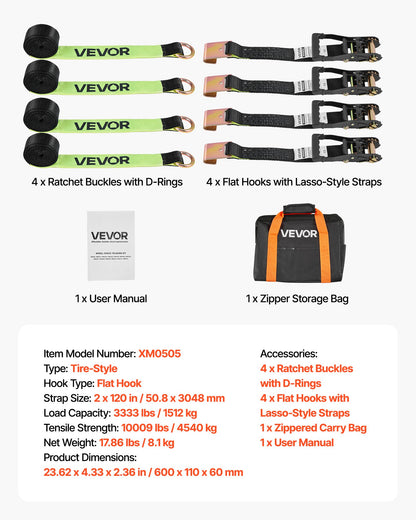 VEVOR Wheel Chock Tie-Down Kit, Tire-Style Trailer Tie Down Strap, Car Tie Down Kit with Flat Hook, Break Strength 10009 lbs & Working Load 3333 lbs Motorcycle Tie-Down System for ATVs, SUVs, Trailers - CLJGTJ2LTXBPIGNRS001V0 - view 8