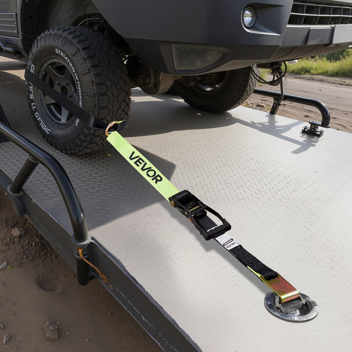 VEVOR Wheel Chock Tie-Down Kit, Tire-Style Trailer Tie Down Strap, Car Tie Down Kit with Flat Hook, Break Strength 10009 lbs & Working Load 3333 lbs Motorcycle Tie-Down System for ATVs, SUVs, Trailers - CLJGTJ2LTXBPIGNRS001V0 - view 9