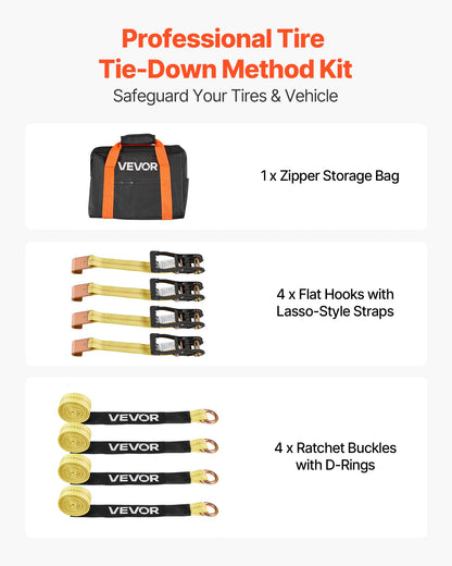 VEVOR Wheel Chock Tie-Down Kit, Tire-Style Motorcycle Tie-Down System, Car Tie Down Kit with Flat Hook, Break Strength 10009 lbs & Working Load 3333 lbs Trailer Tie Down Strap for ATVs, SUVs, Trailers - CLJGTJ2LTXBPN6TE9001V0 - view 3