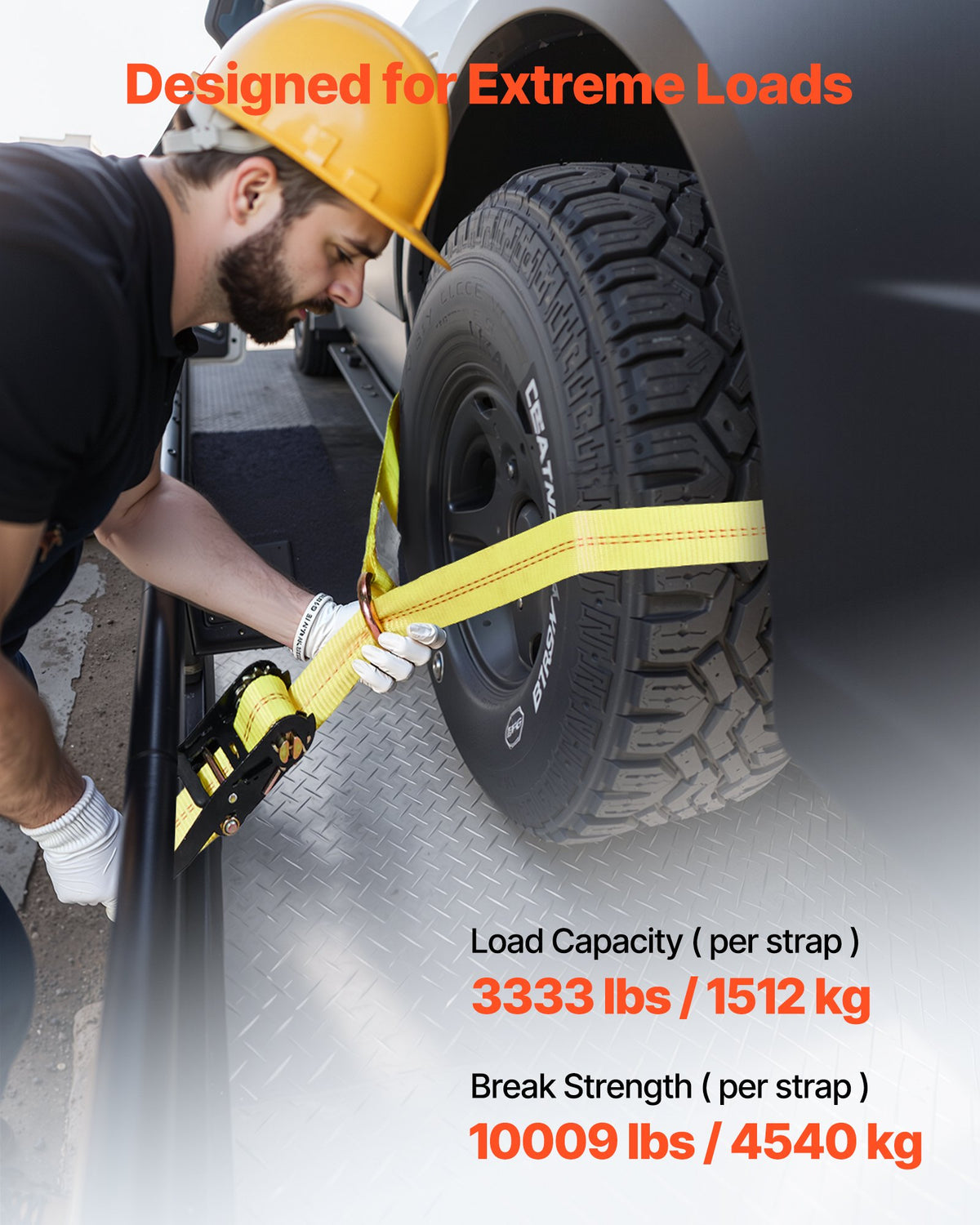 VEVOR Wheel Chock Tie-Down Kit, Tire-Style Motorcycle Tie-Down System, Car Tie Down Kit with Flat Hook, Break Strength 10009 lbs & Working Load 3333 lbs Trailer Tie Down Strap for ATVs, SUVs, Trailers - CLJGTJ2LTXBPN6TE9001V0 - view 4