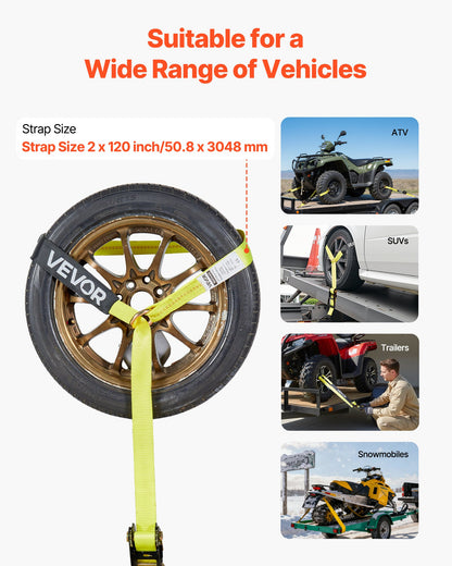VEVOR Wheel Chock Tie-Down Kit, Tire-Style Motorcycle Tie-Down System, Car Tie Down Kit with Flat Hook, Break Strength 10009 lbs & Working Load 3333 lbs Trailer Tie Down Strap for ATVs, SUVs, Trailers - CLJGTJ2LTXBPN6TE9001V0 - view 5