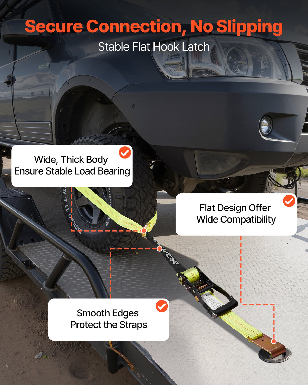 VEVOR Wheel Chock Tie-Down Kit, Tire-Style Motorcycle Tie-Down System, Car Tie Down Kit with Flat Hook, Break Strength 10009 lbs & Working Load 3333 lbs Trailer Tie Down Strap for ATVs, SUVs, Trailers - CLJGTJ2LTXBPN6TE9001V0 - view 6