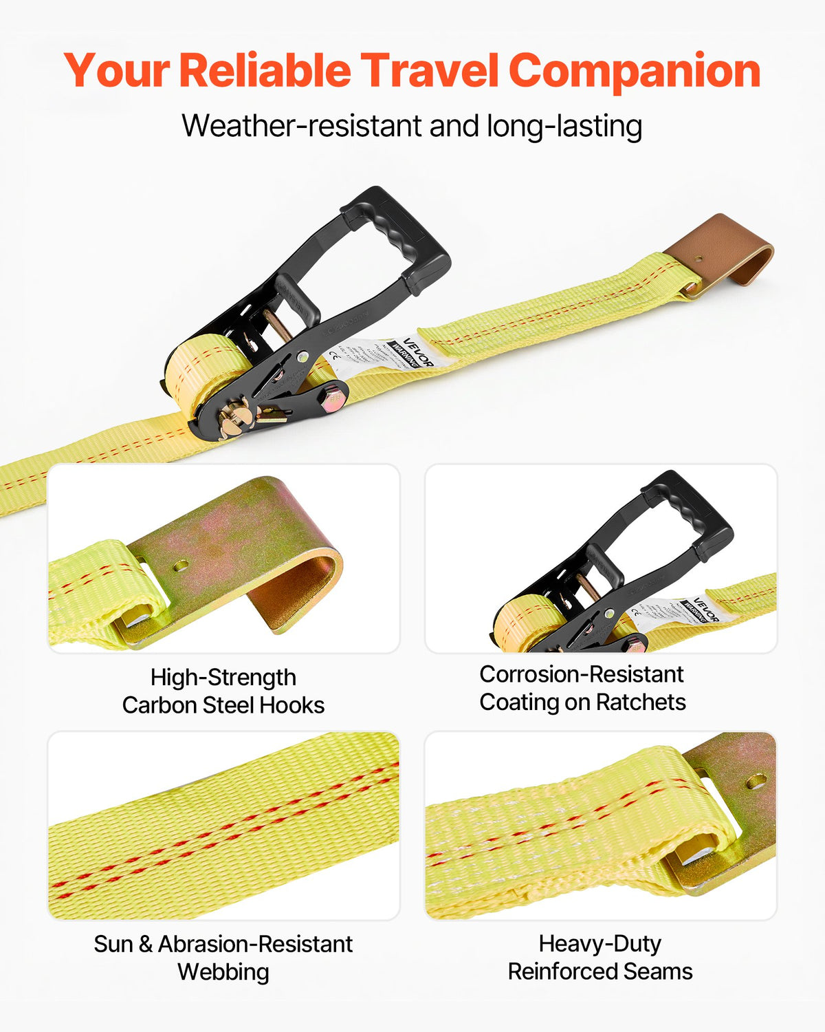 VEVOR Wheel Chock Tie-Down Kit, Tire-Style Motorcycle Tie-Down System, Car Tie Down Kit with Flat Hook, Break Strength 10009 lbs & Working Load 3333 lbs Trailer Tie Down Strap for ATVs, SUVs, Trailers - CLJGTJ2LTXBPN6TE9001V0 - view 7