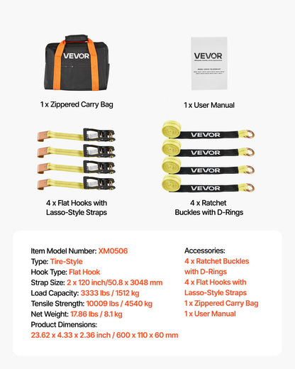 VEVOR Wheel Chock Tie-Down Kit, Tire-Style Motorcycle Tie-Down System, Car Tie Down Kit with Flat Hook, Break Strength 10009 lbs & Working Load 3333 lbs Trailer Tie Down Strap for ATVs, SUVs, Trailers - CLJGTJ2LTXBPN6TE9001V0 - view 8