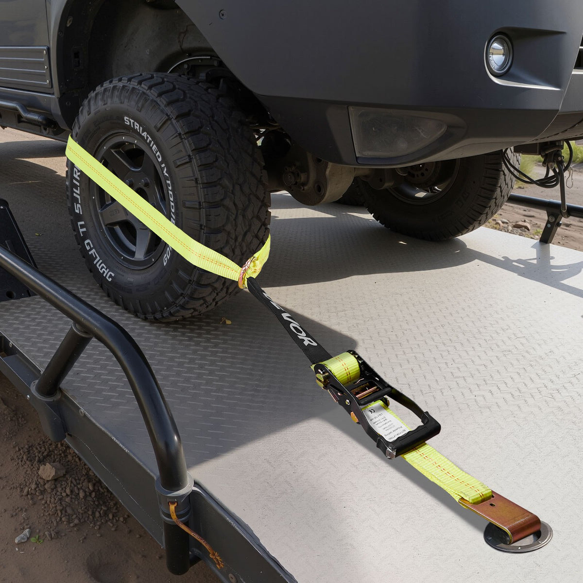 VEVOR Wheel Chock Tie-Down Kit, Tire-Style Motorcycle Tie-Down System, Car Tie Down Kit with Flat Hook, Break Strength 10009 lbs & Working Load 3333 lbs Trailer Tie Down Strap for ATVs, SUVs, Trailers - CLJGTJ2LTXBPN6TE9001V0 - view 9