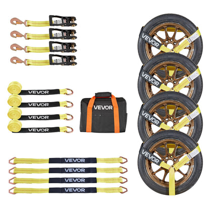 VEVOR Wheel Chock Tie-Down Kit, Tire-Style Trailer Tie Down Strap, Car Tie Down Kit with Spring Hook, Break Strength 10009 lbs & Working Load 3333 lbs Motorcycle Tie-Down System for ATV, SUV, Trailer - CLJGTJ2LTXDHMHSKB001V0 - view 1