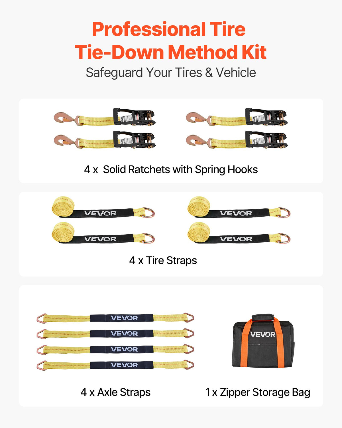 VEVOR Wheel Chock Tie-Down Kit, Tire-Style Trailer Tie Down Strap, Car Tie Down Kit with Spring Hook, Break Strength 10009 lbs & Working Load 3333 lbs Motorcycle Tie-Down System for ATV, SUV, Trailer - CLJGTJ2LTXDHMHSKB001V0 - view 3