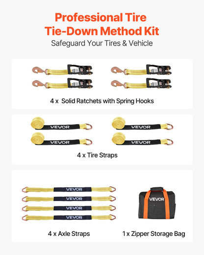 VEVOR Wheel Chock Tie-Down Kit, Tire-Style Trailer Tie Down Strap, Car Tie Down Kit with Spring Hook, Break Strength 10009 lbs & Working Load 3333 lbs Motorcycle Tie-Down System for ATV, SUV, Trailer - CLJGTJ2LTXDHMHSKB001V0 - view 3