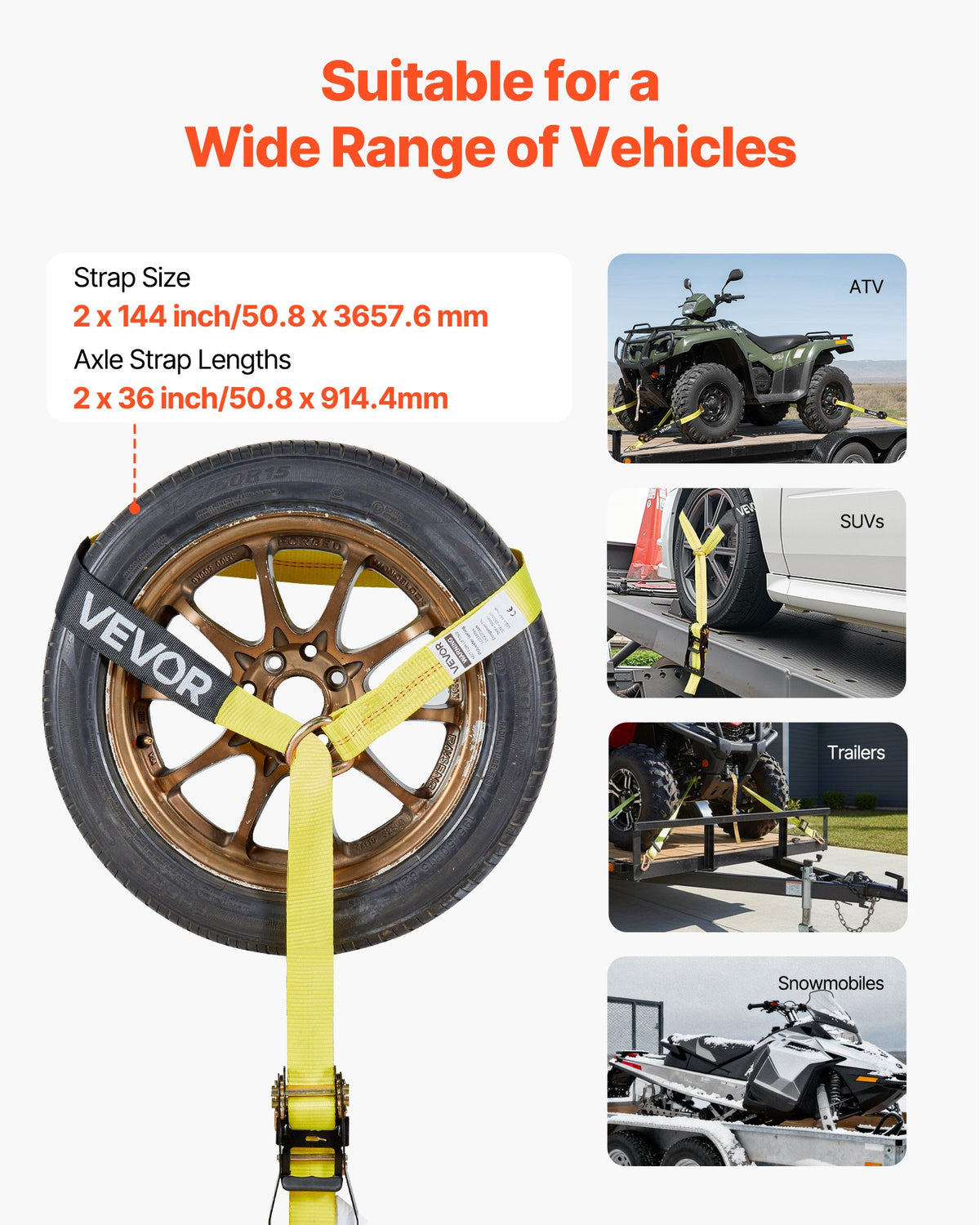 VEVOR Wheel Chock Tie-Down Kit, Tire-Style Trailer Tie Down Strap, Car Tie Down Kit with Spring Hook, Break Strength 10009 lbs & Working Load 3333 lbs Motorcycle Tie-Down System for ATV, SUV, Trailer - CLJGTJ2LTXDHMHSKB001V0 - view 5