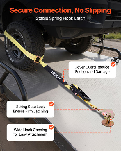 VEVOR Wheel Chock Tie-Down Kit, Tire-Style Trailer Tie Down Strap, Car Tie Down Kit with Spring Hook, Break Strength 10009 lbs & Working Load 3333 lbs Motorcycle Tie-Down System for ATV, SUV, Trailer - CLJGTJ2LTXDHMHSKB001V0 - view 6