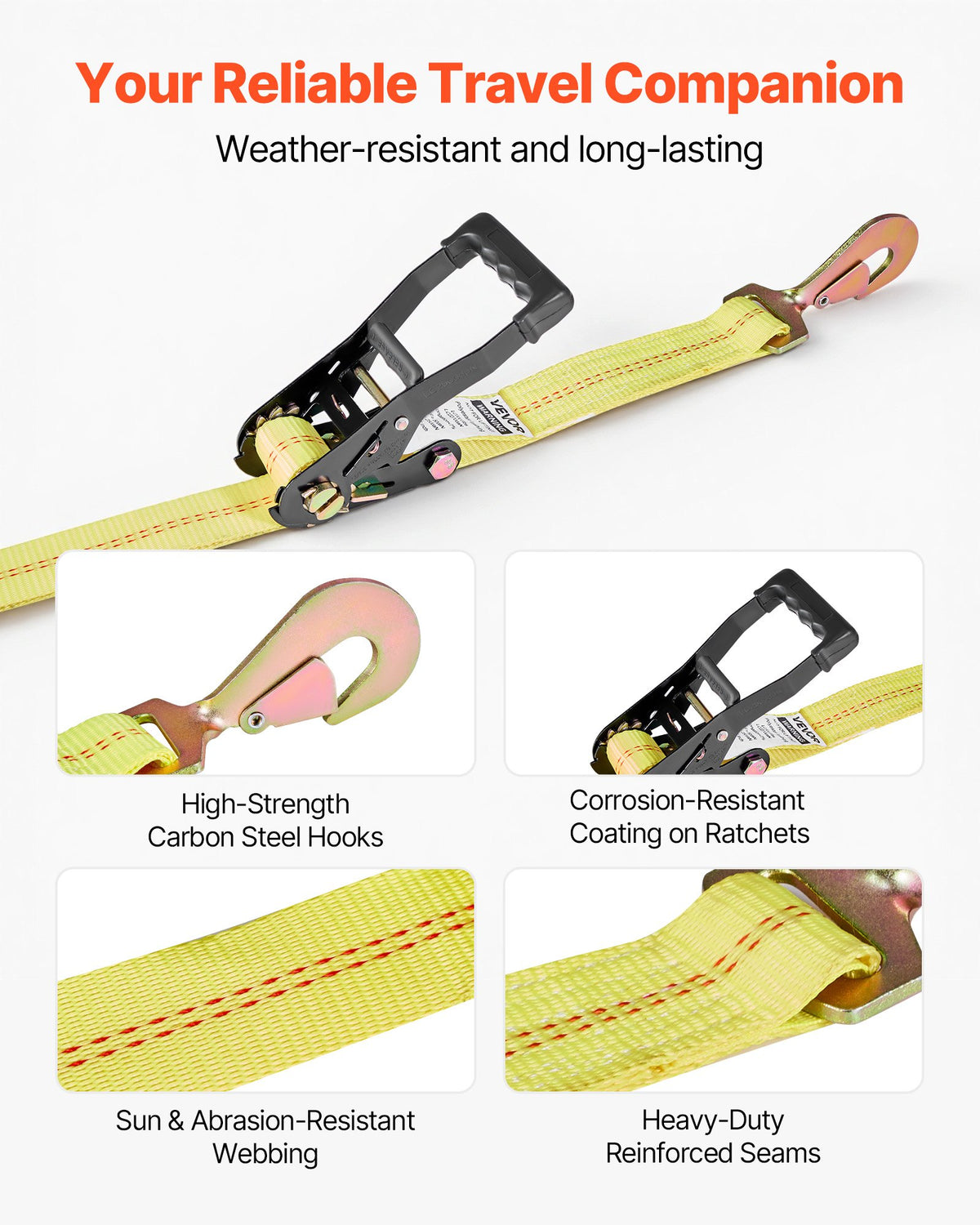 VEVOR Wheel Chock Tie-Down Kit, Tire-Style Trailer Tie Down Strap, Car Tie Down Kit with Spring Hook, Break Strength 10009 lbs & Working Load 3333 lbs Motorcycle Tie-Down System for ATV, SUV, Trailer - CLJGTJ2LTXDHMHSKB001V0 - view 7