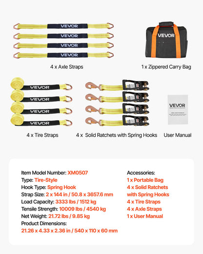 VEVOR Wheel Chock Tie-Down Kit, Tire-Style Trailer Tie Down Strap, Car Tie Down Kit with Spring Hook, Break Strength 10009 lbs & Working Load 3333 lbs Motorcycle Tie-Down System for ATV, SUV, Trailer - CLJGTJ2LTXDHMHSKB001V0 - view 8