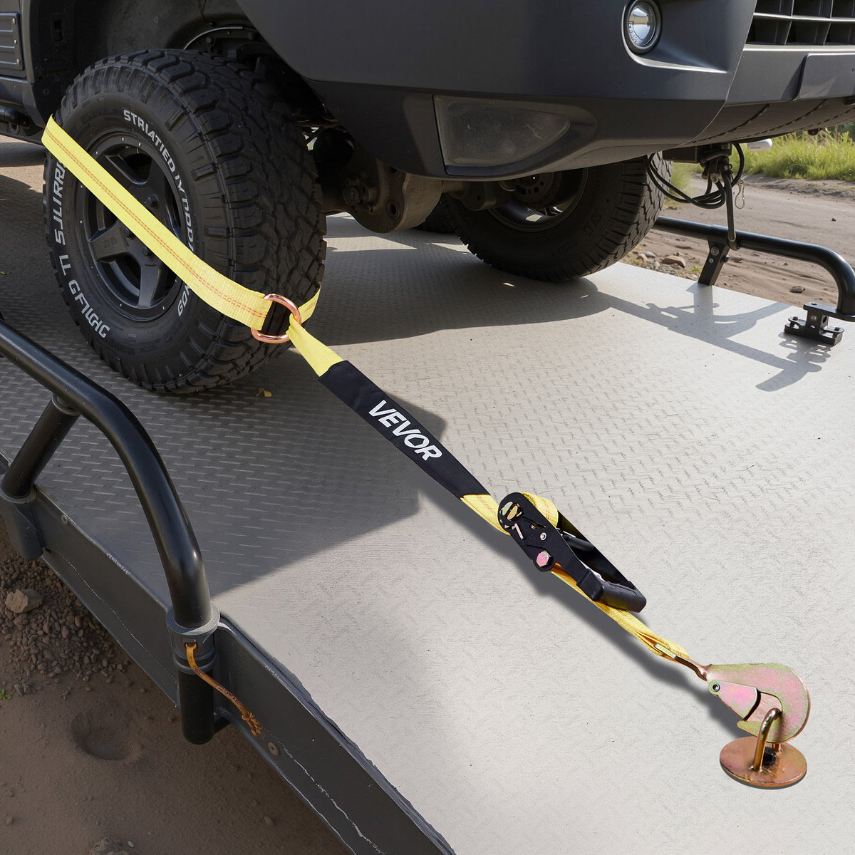 VEVOR Wheel Chock Tie-Down Kit, Tire-Style Trailer Tie Down Strap, Car Tie Down Kit with Spring Hook, Break Strength 10009 lbs & Working Load 3333 lbs Motorcycle Tie-Down System for ATV, SUV, Trailer - CLJGTJ2LTXDHMHSKB001V0 - view 9