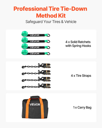 VEVOR Wheel Chock Tie-Down Kit, Tire-Style Tow Dolly Strap, Car Tie Down Kit with Heavy-Duty Hook, Break Strength 10009 lbs & Working Load 3333 lbs Motorcycle Tie-Down System with O-Ring for ATV, SUV - CLJGTJ2LTXZX66N3Q001V0 - view 3