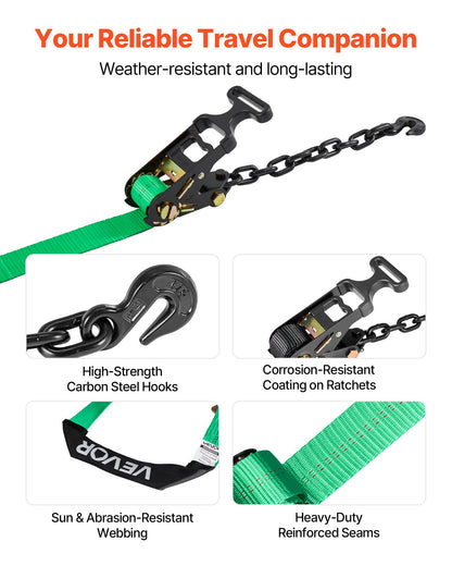 VEVOR Wheel Chock Tie-Down Kit, Tire-Style Tow Dolly Strap, Car Tie Down Kit with Heavy-Duty Hook, Break Strength 10009 lbs & Working Load 3333 lbs Motorcycle Tie-Down System with O-Ring for ATV, SUV - CLJGTJ2LTXZX66N3Q001V0 - view 7