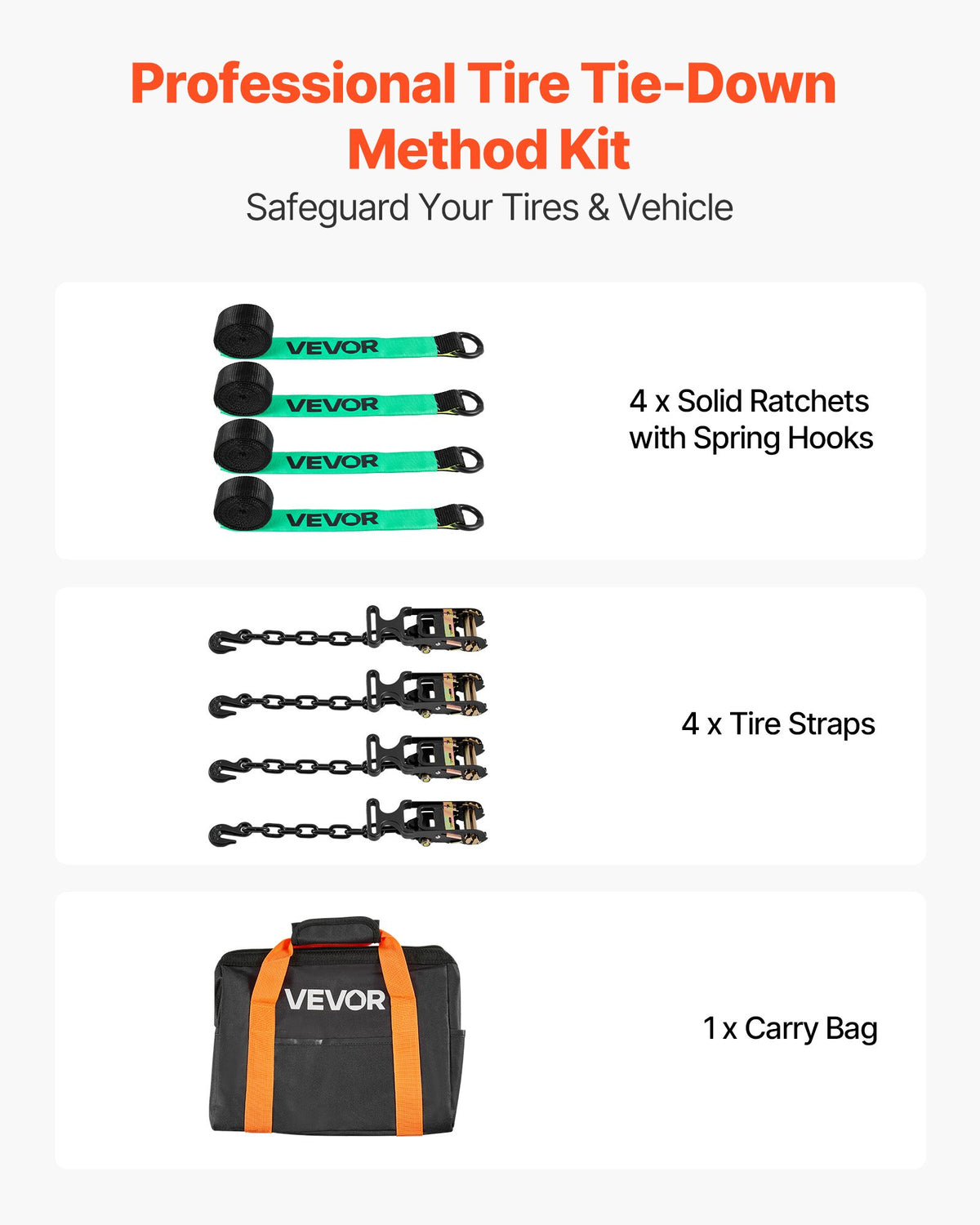 VEVOR Wheel Chock Tie-Down Kit, Tire-Style Tow Dolly Strap, Car Tie Down Kit with Heavy-Duty Hook, Break Strength 10009 lbs & Working Load 3333 lbs Motorcycle Tie-Down System for ATV, SUV, Trailer - CLJGTJ2LTXZXMFDY9001V0 - view 3