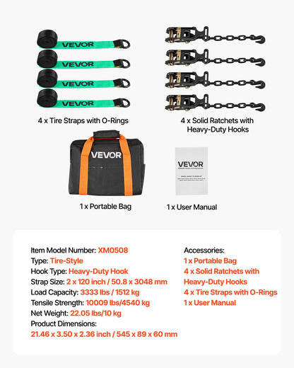 VEVOR Wheel Chock Tie-Down Kit, Tire-Style Tow Dolly Strap, Car Tie Down Kit with Heavy-Duty Hook, Break Strength 10009 lbs & Working Load 3333 lbs Motorcycle Tie-Down System for ATV, SUV, Trailer - CLJGTJ2LTXZXMFDY9001V0 - view 8