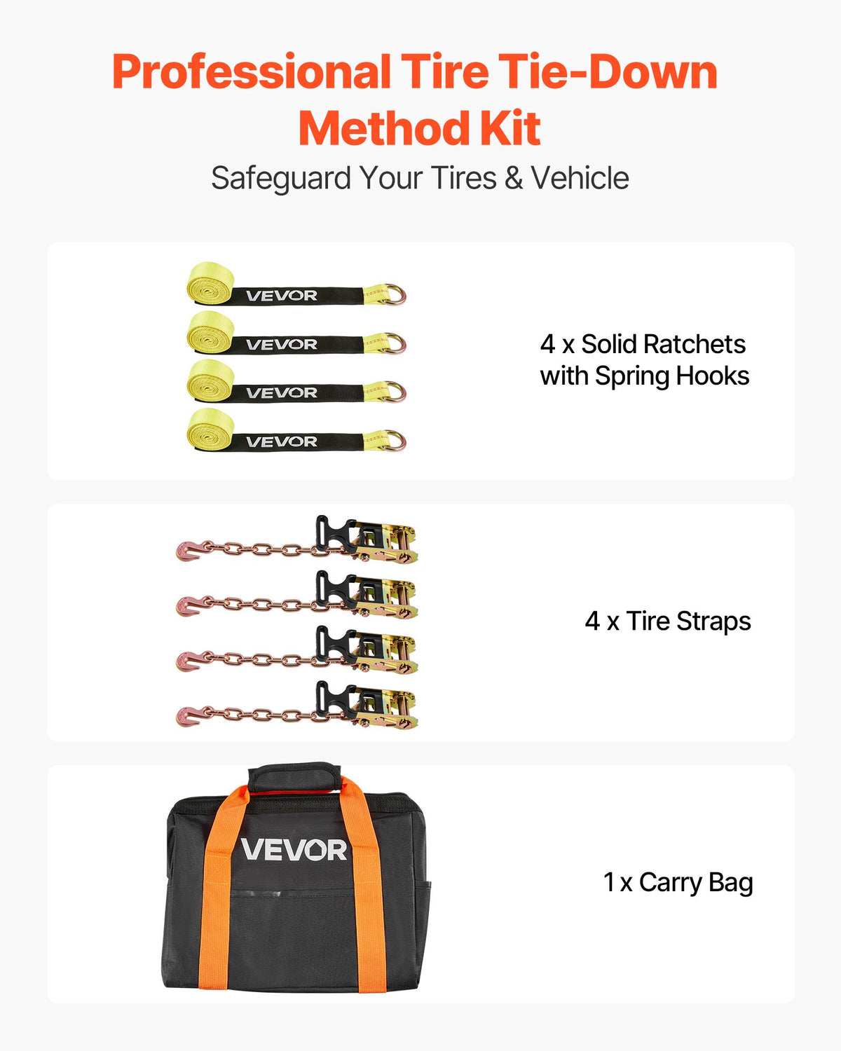 VEVOR Wheel Chock Tie-Down Kit, Tire-Style Tow Dolly Strap, Car Tie Down Kit with Heavy-Duty Hook, Break Strength 10009 lbs & Working Load 3333 lbs Motorcycle Tie-Down System for ATV, SUV, Snowmobiles - CLJGTJ2LTXZXN7NFW001V0 - view 3
