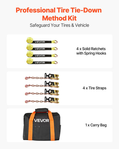 VEVOR Wheel Chock Tie-Down Kit, Tire-Style Tow Dolly Strap, Car Tie Down Kit with Heavy-Duty Hook, Break Strength 10009 lbs & Working Load 3333 lbs Motorcycle Tie-Down System for ATV, SUV, Snowmobiles - CLJGTJ2LTXZXN7NFW001V0 - view 3