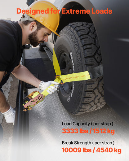 VEVOR Wheel Chock Tie-Down Kit, Tire-Style Tow Dolly Strap, Car Tie Down Kit with Heavy-Duty Hook, Break Strength 10009 lbs & Working Load 3333 lbs Motorcycle Tie-Down System for ATV, SUV, Snowmobiles - CLJGTJ2LTXZXN7NFW001V0 - view 4