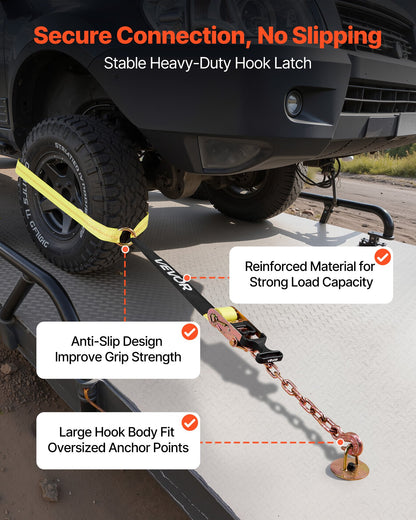 VEVOR Wheel Chock Tie-Down Kit, Tire-Style Tow Dolly Strap, Car Tie Down Kit with Heavy-Duty Hook, Break Strength 10009 lbs & Working Load 3333 lbs Motorcycle Tie-Down System for ATV, SUV, Snowmobiles - CLJGTJ2LTXZXN7NFW001V0 - view 6