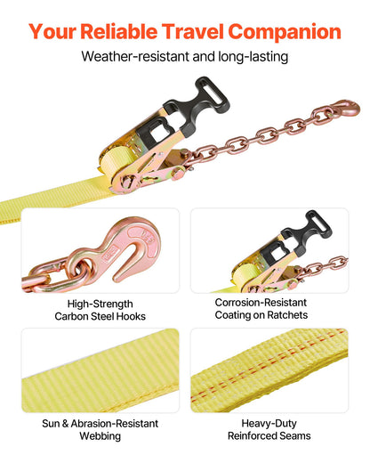VEVOR Wheel Chock Tie-Down Kit, Tire-Style Tow Dolly Strap, Car Tie Down Kit with Heavy-Duty Hook, Break Strength 10009 lbs & Working Load 3333 lbs Motorcycle Tie-Down System for ATV, SUV, Snowmobiles - CLJGTJ2LTXZXN7NFW001V0 - view 7