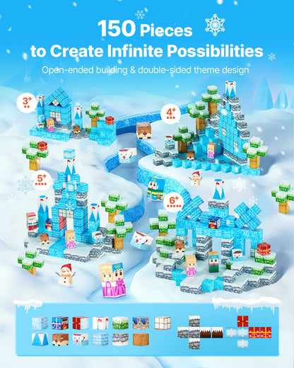 VEVOR Magnetic Blocks, 150 PCS Glacier Castle Set, Magnetic Building Cubes for Kids, STEM Montessori Sensory Toys for Christmas Birthday Gift, Construction Stacking Toy for 3+ Years Old Boys & Girls - CLKGNBBCCB10KYF3L001V0 - view 3
