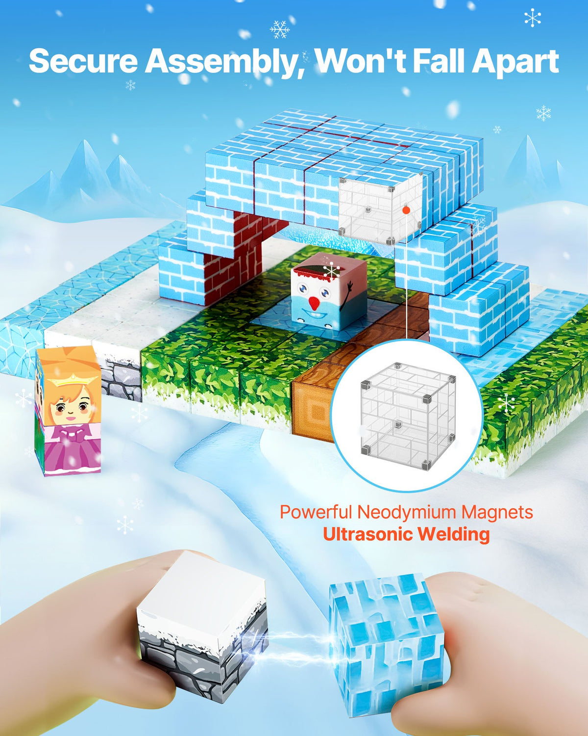 VEVOR Magnetic Blocks, 150 PCS Glacier Castle Set, Magnetic Building Cubes for Kids, STEM Montessori Sensory Toys for Christmas Birthday Gift, Construction Stacking Toy for 3+ Years Old Boys & Girls - CLKGNBBCCB10KYF3L001V0 - view 4
