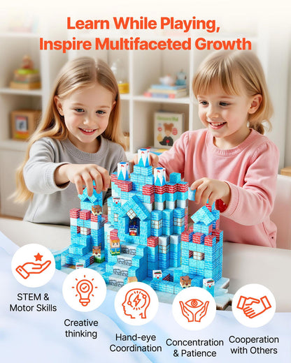 VEVOR Magnetic Blocks, 150 PCS Glacier Castle Set, Magnetic Building Cubes for Kids, STEM Montessori Sensory Toys for Christmas Birthday Gift, Construction Stacking Toy for 3+ Years Old Boys & Girls - CLKGNBBCCB10KYF3L001V0 - view 5