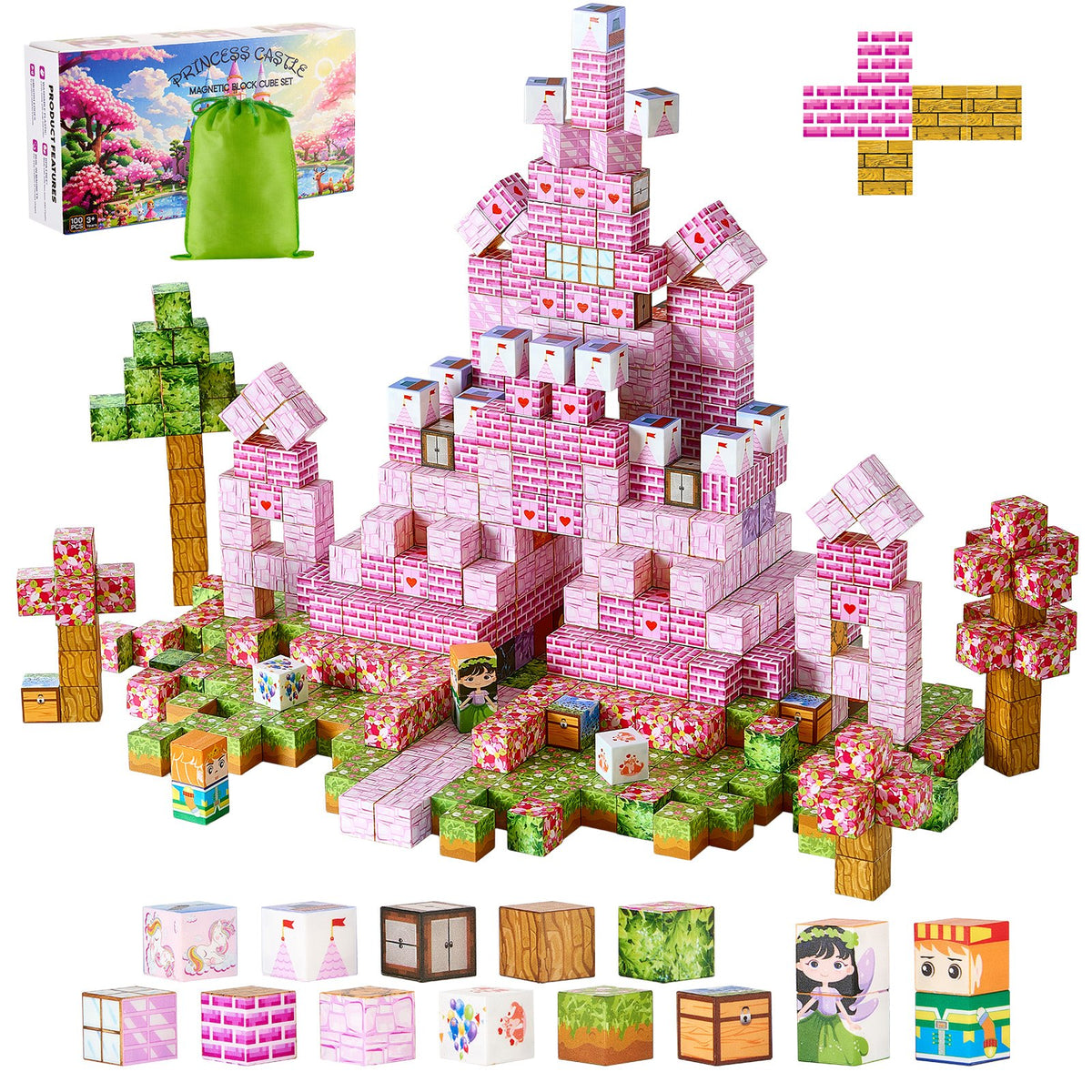 VEVOR Magnetic Blocks, 100 PCS Princess Castle Set, Magnetic Building Cubes for Kids, STEM Montessori Sensory Toys for Christmas Birthday Gift, Construction Stacking Toy for 3+ Years Old Boys & Girls - CLKGNBGZCB10F2AVW001V0 - view 1